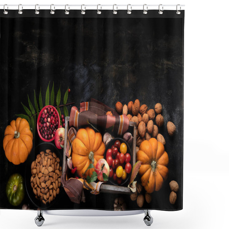 Personality  Autumn Food Composition. Top View Shower Curtains