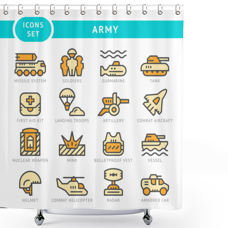 Personality  Set Line Icons Of Army Shower Curtains