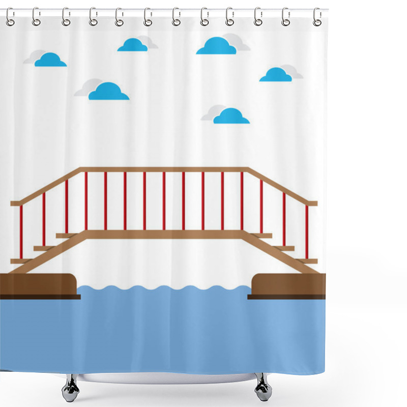 Personality  Wooden Bridge Over The River Vector Illustration Shower Curtains