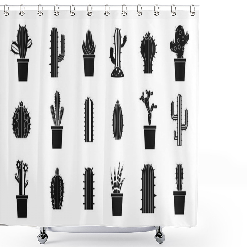 Personality  Cactus Icon Set, Simple Style Shower Curtains