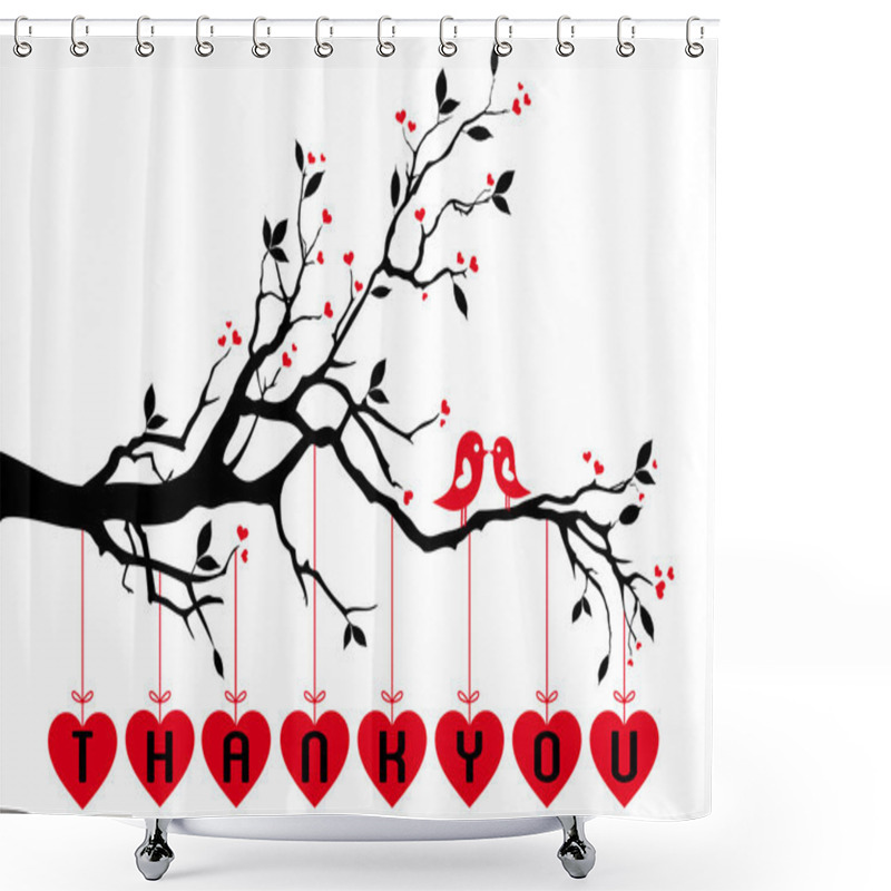 Personality  Birds On Tree With Red Hearts, Vector Shower Curtains