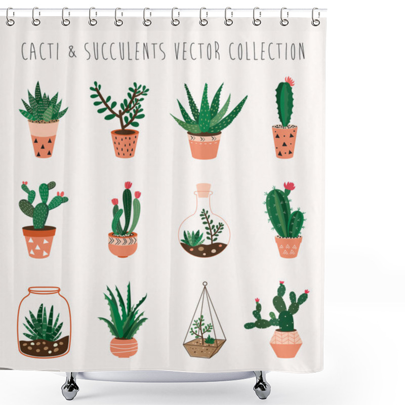 Personality  Cacti And Succulents Vector Collection  Shower Curtains