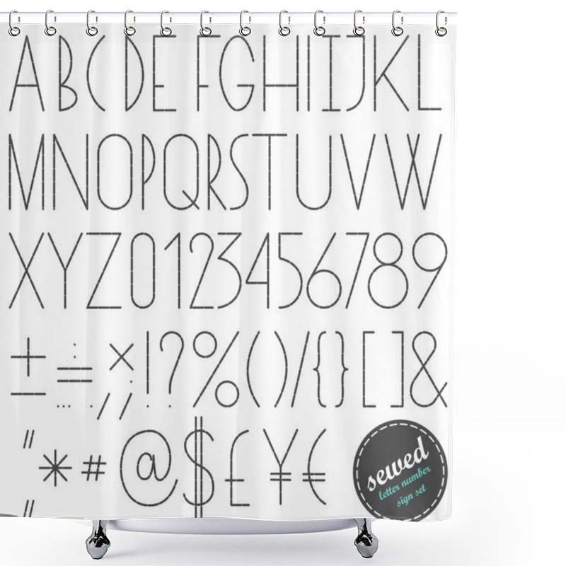 Personality  Simple Sewed Gray Letters And Numbers On White Background Education Set Shower Curtains