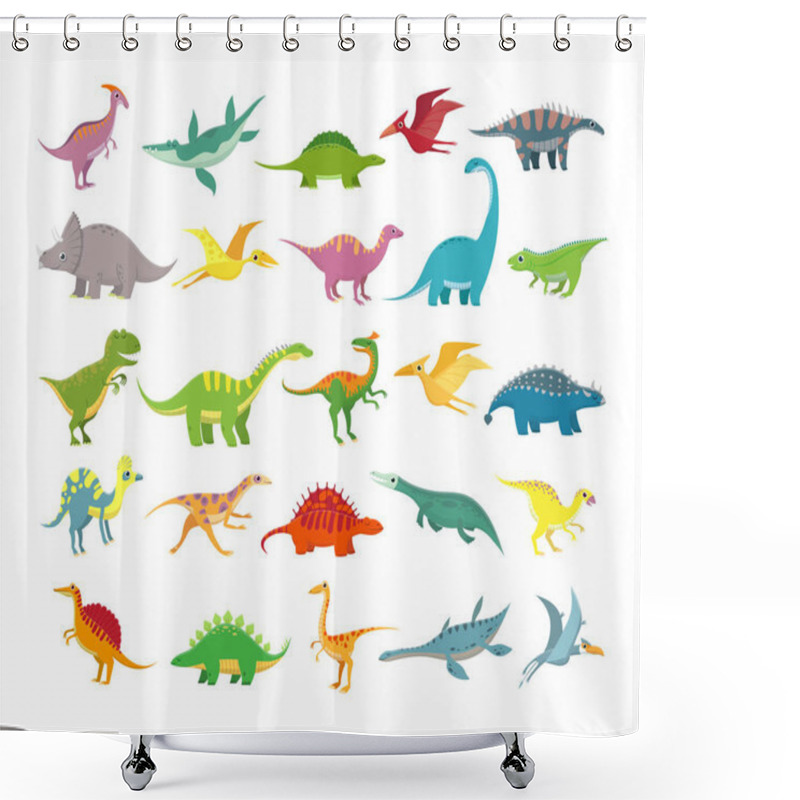 Personality  Cartoon Dinosaurs. Baby Dino Prehistoric Animals. Cute Dinosaur Vector Collection Shower Curtains