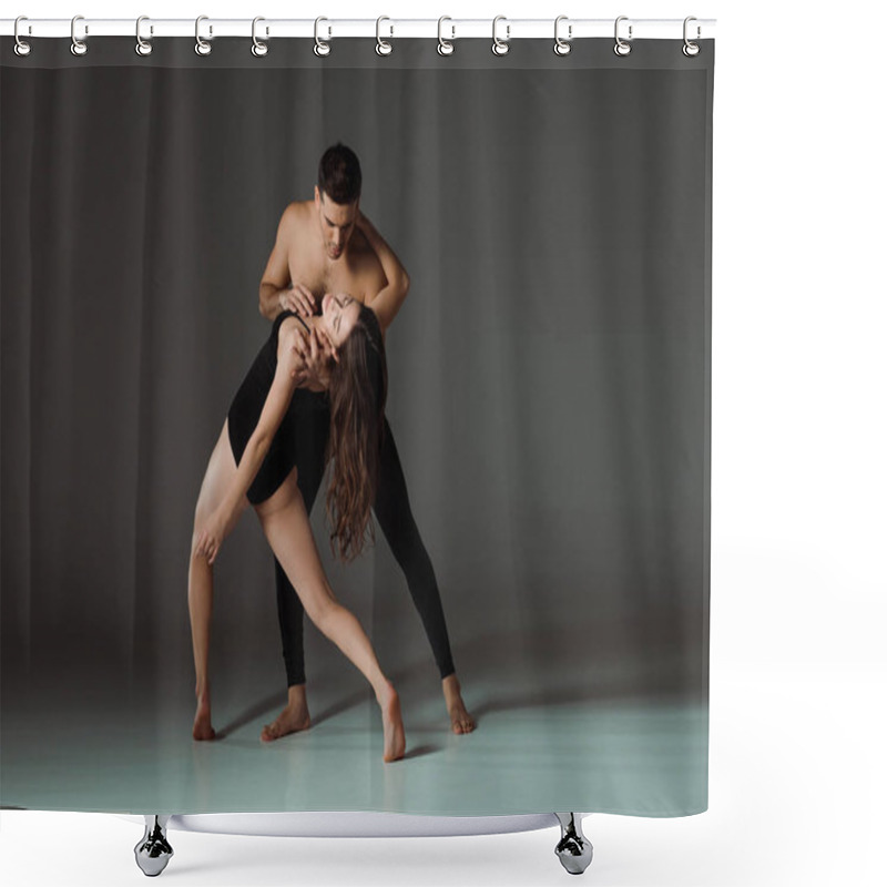 Personality  Sexy Dancers Dancing Contemporary On Dark Background With Copy Space Shower Curtains