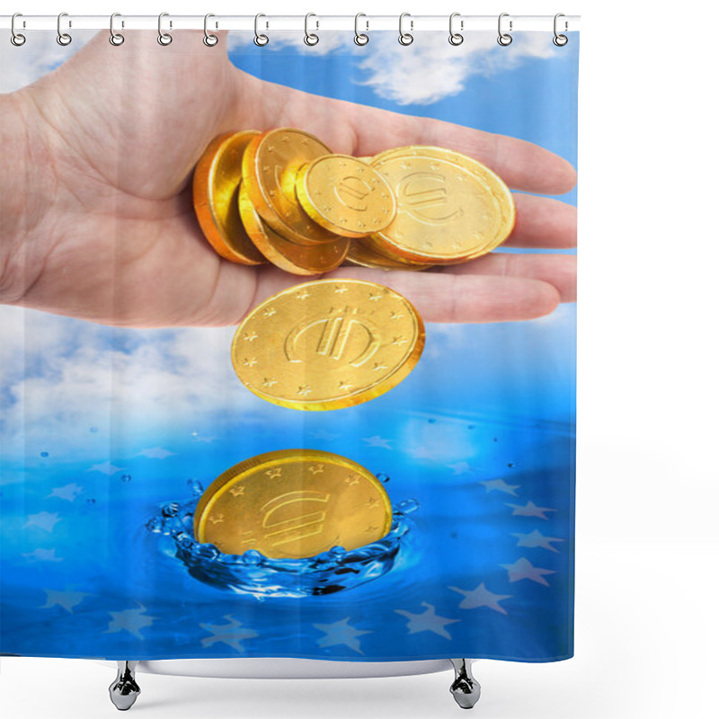 Personality  Euro Coin Falling To The Water Shower Curtains