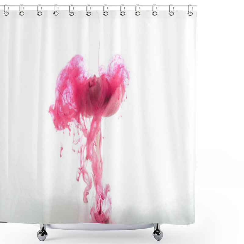 Personality  Close Up View Of Pink Flower And Paint Splash Isolated On White Shower Curtains