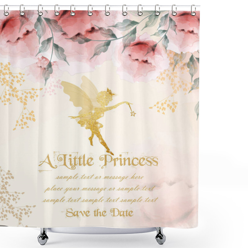 Personality  Happy Birthday Princess Card Vector. Delicate Floral Bouquets Shower Curtains