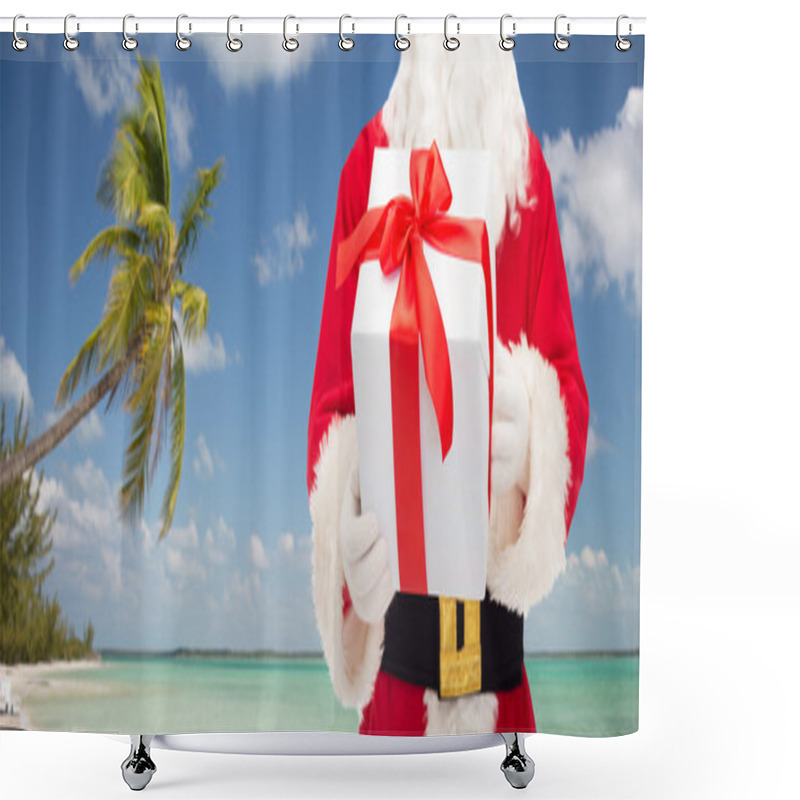 Personality  Man In Costume Of Santa Claus With Gift Box Shower Curtains