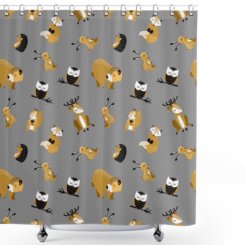 Personality  Pattern With Cute Cartoon Woodland Animals Shower Curtains