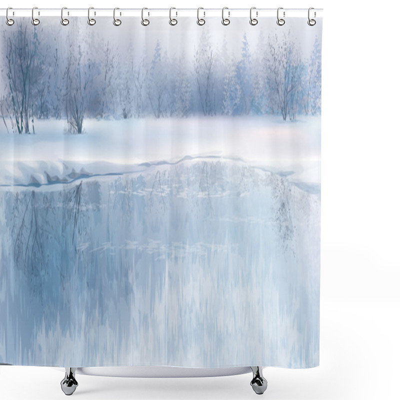 Personality  Winter Scene With River Shower Curtains