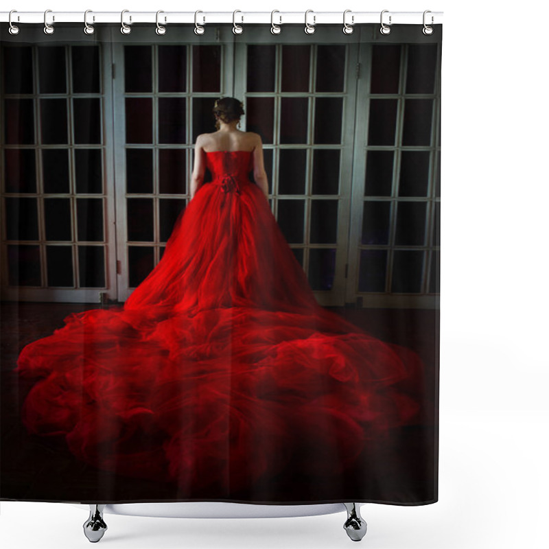 Personality  Beautiful Woman In Long Red Dress And In Royal Crown Shower Curtains