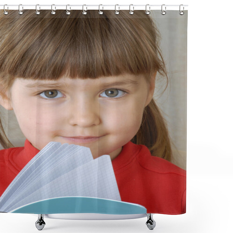 Personality  Little Girl Portrait Reading A Book. Shower Curtains