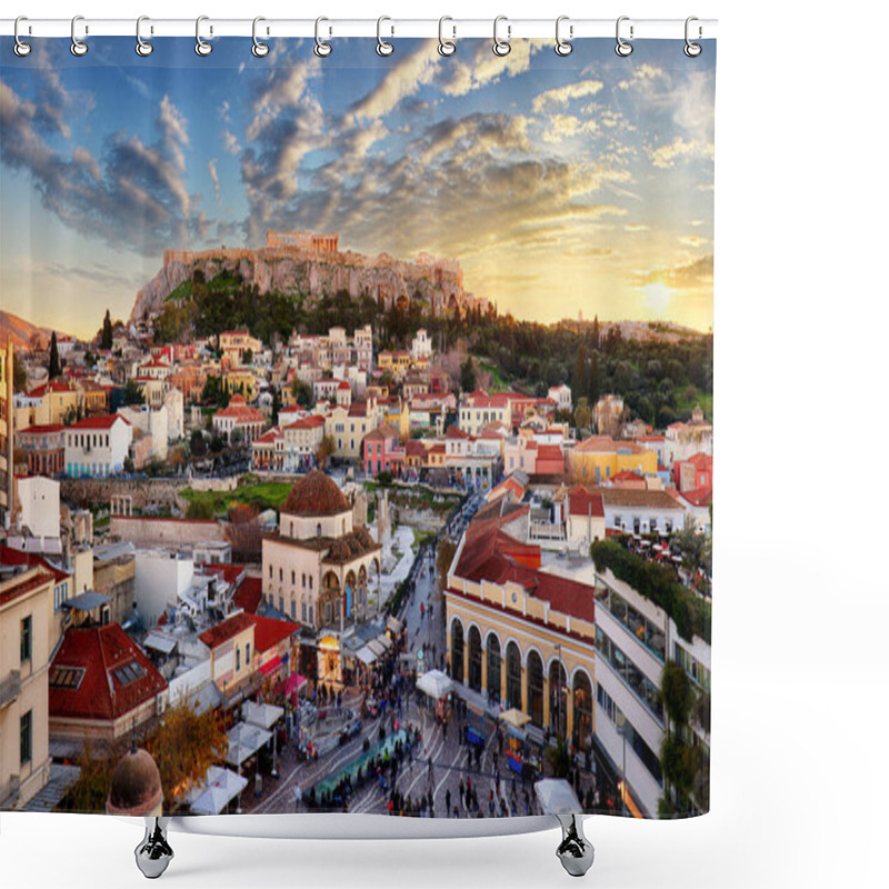 Personality  Greece - Acropolis With Parthenon Temple At Dramatic Sunset In Athens Shower Curtains