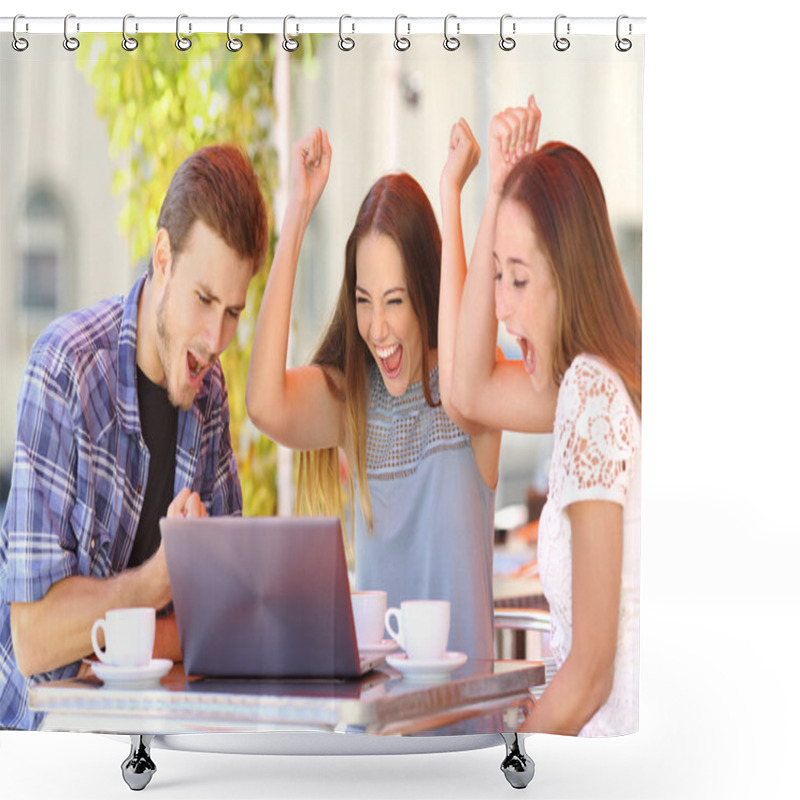 Personality  Friends Giving A Laptop Gift To A Surprised Girl Shower Curtains