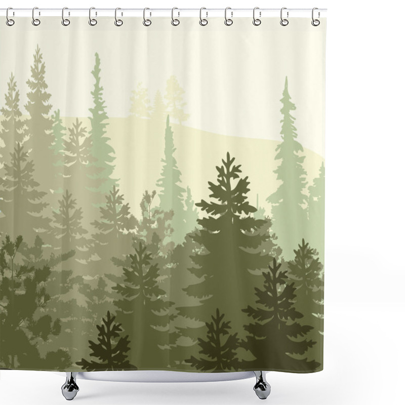 Personality  Panorama Of Wild Coniferous Forest Shower Curtains