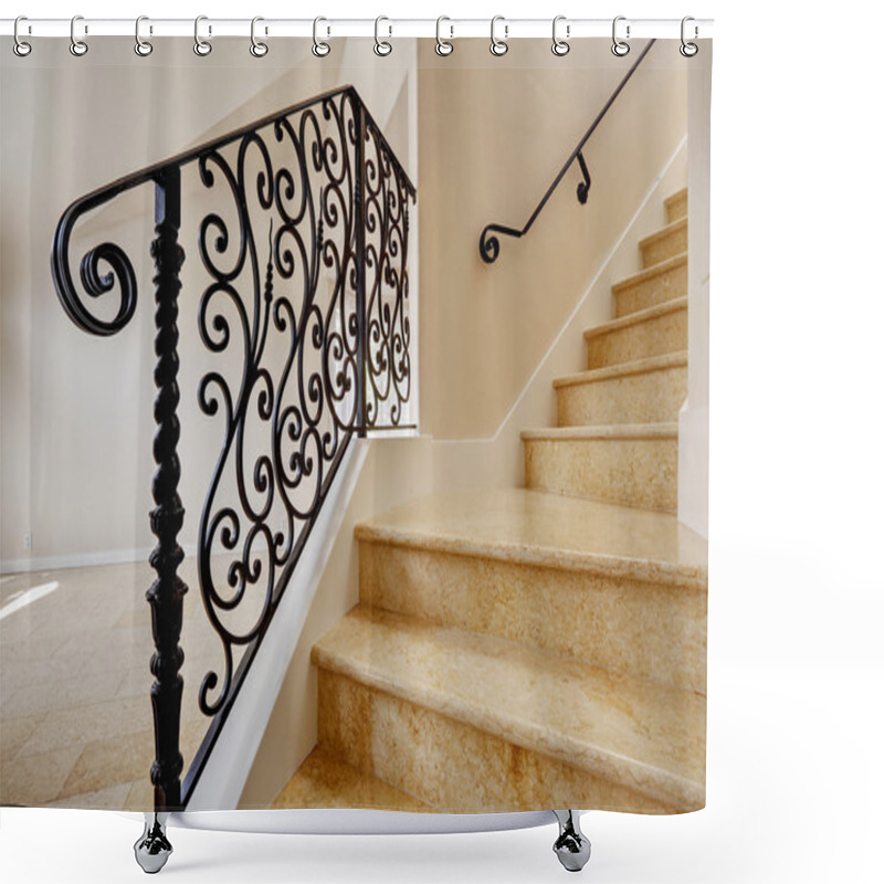 Personality  Marble Staircase With Black Wrought Iron Railing Shower Curtains