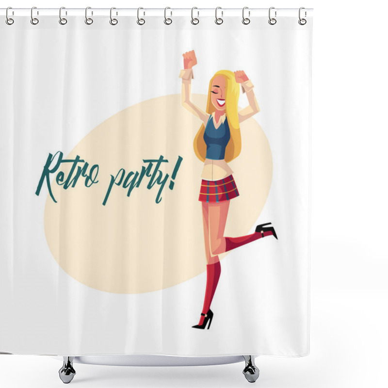 Personality  Retro Disco Party Invitation, Poster With Woman In 90s Clothes Shower Curtains