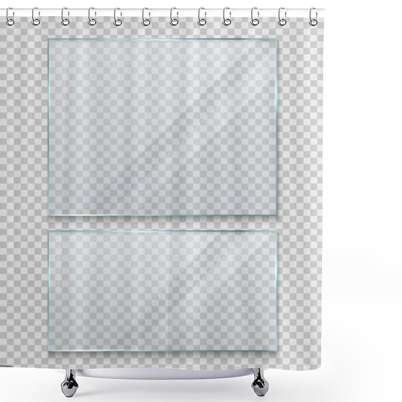 Personality  Transparent Glass Banner, Frame. Flat Gloss Glass Window Or Panel On A Transparent Background. Shower Curtains