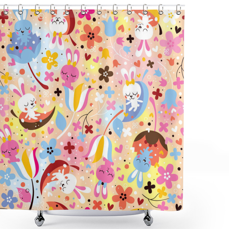 Personality  Bunnies & Flowers Pattern Shower Curtains