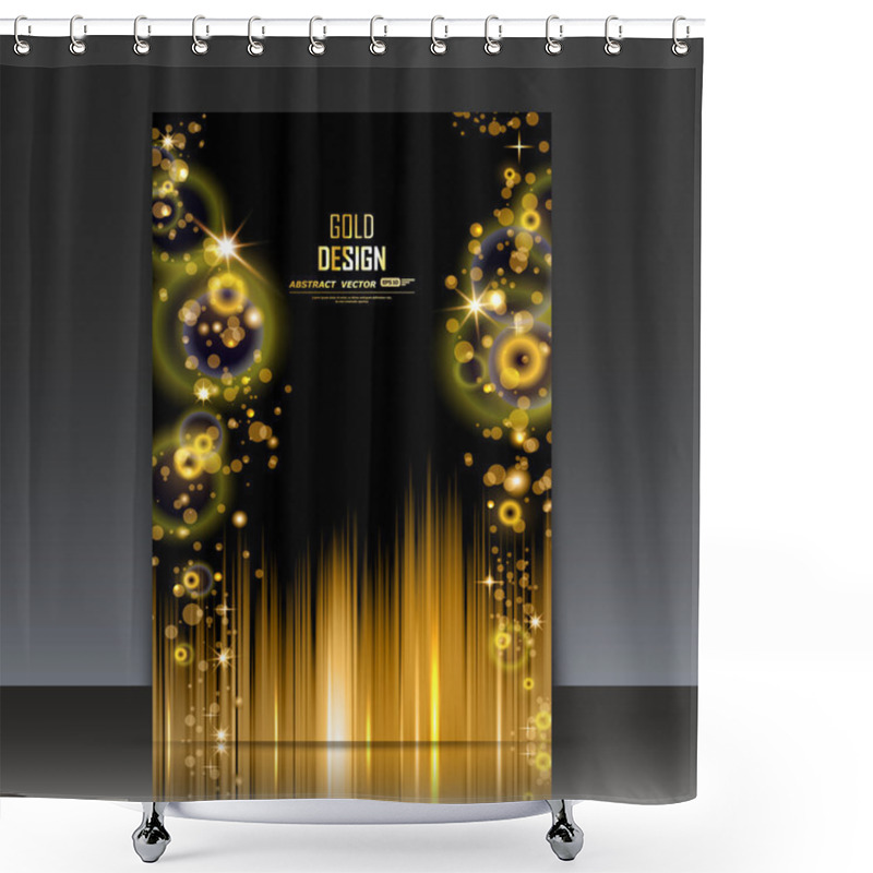 Personality  Abstract Composition, Golden Outer Space Galaxy, Glory Star Ray Gloss, A4 Brochure Title Sheet, Cosmic Sky Icon, Text Frame Surface, Luxury Creative Figure, Chic Logo Sign, Posh Firm Banner Form, Fancy Flier Fashion, Daily Periodical Issue, EPS10 Shower Curtains