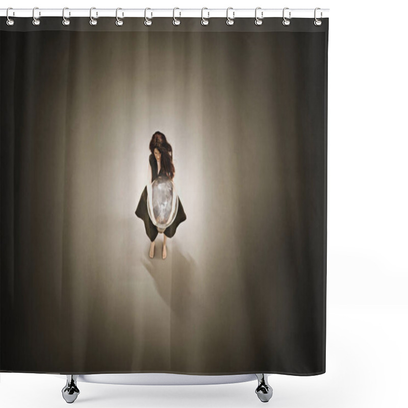 Personality  Creative Idea Concept Of A Surreal Woman Holding A Lit Light Bulb Shower Curtains