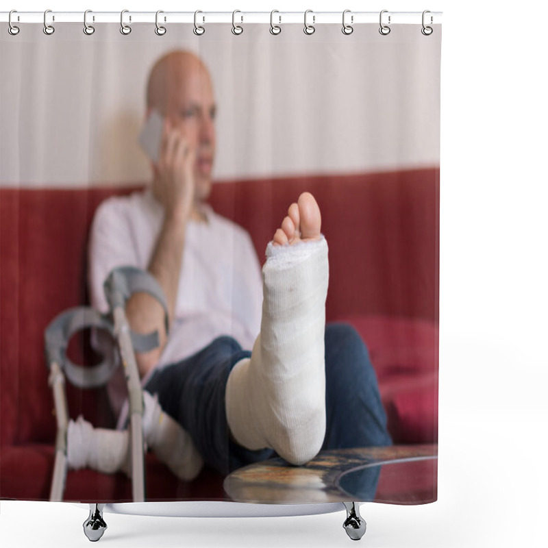 Personality  Young Man With A Broken Ankle And A Leg Cast Shower Curtains