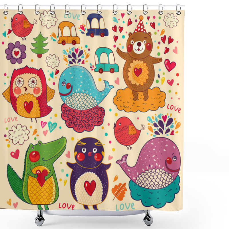 Personality  Background With Funny Animals Shower Curtains