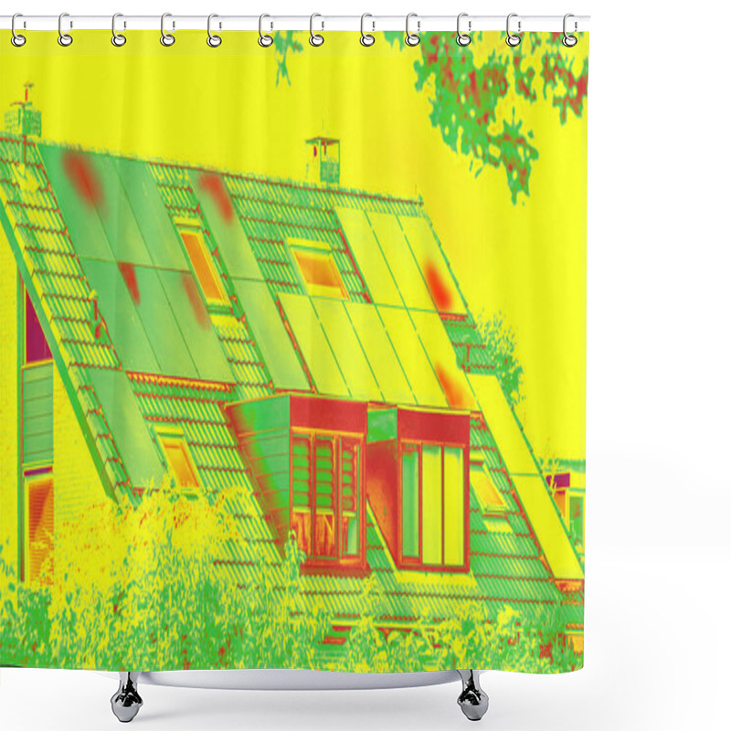 Personality  Thermographic Inspection Of Photovoltaic Systems On A Roof By The House. Thermovision Image Of Solar Panels. Infrared Thermovision Image. Infrared Thermography In Inspection Of Photovoltaic Panels. Shower Curtains