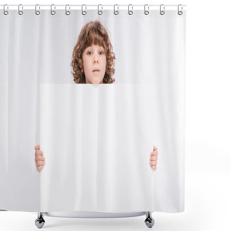 Personality  Boy Holding White Blank Board Shower Curtains