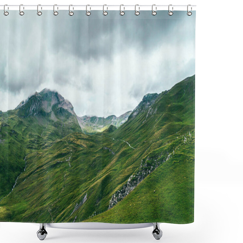 Personality  Summer Mountain Landscape With Green Grass And Mountain Peaks. Swiss Alps Shower Curtains