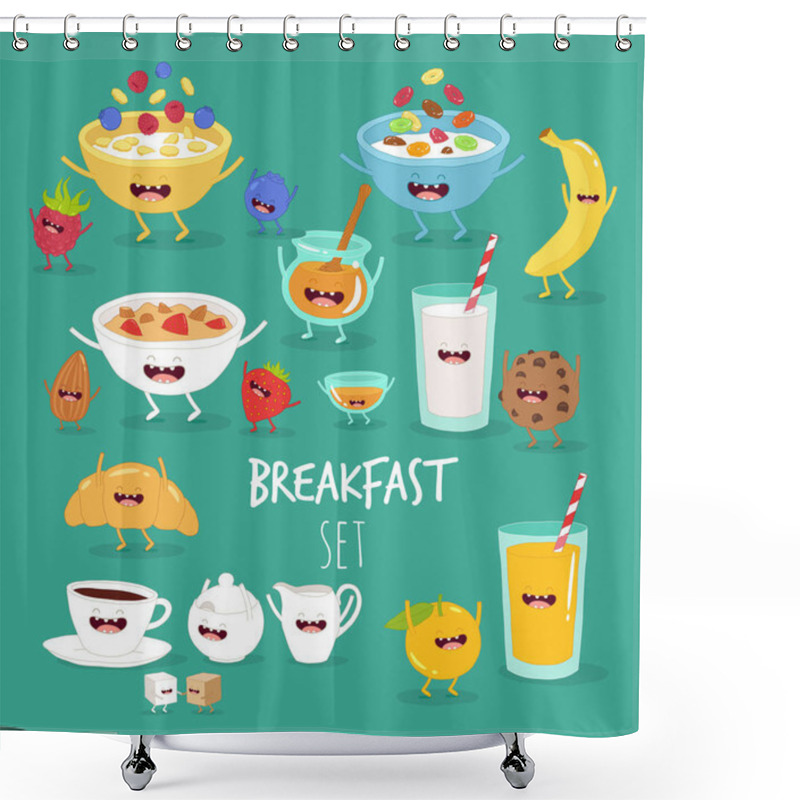 Personality  Breakfast Set   Vector Illustration  Shower Curtains