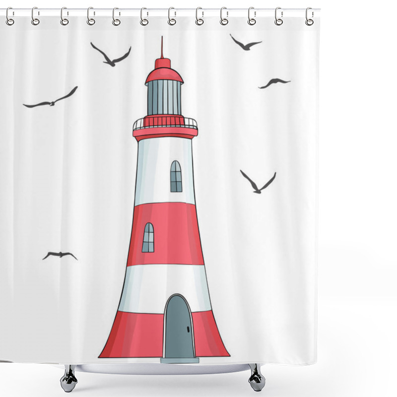 Personality  Lighthouse And Seagulls Made In Vecto Shower Curtains