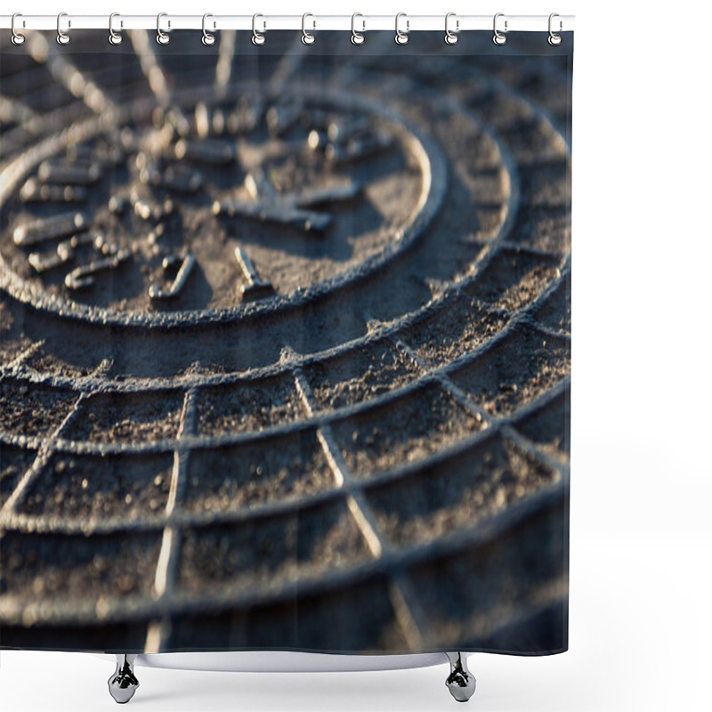 Personality  Close-up Of The Metal Manhole Cover Shower Curtains