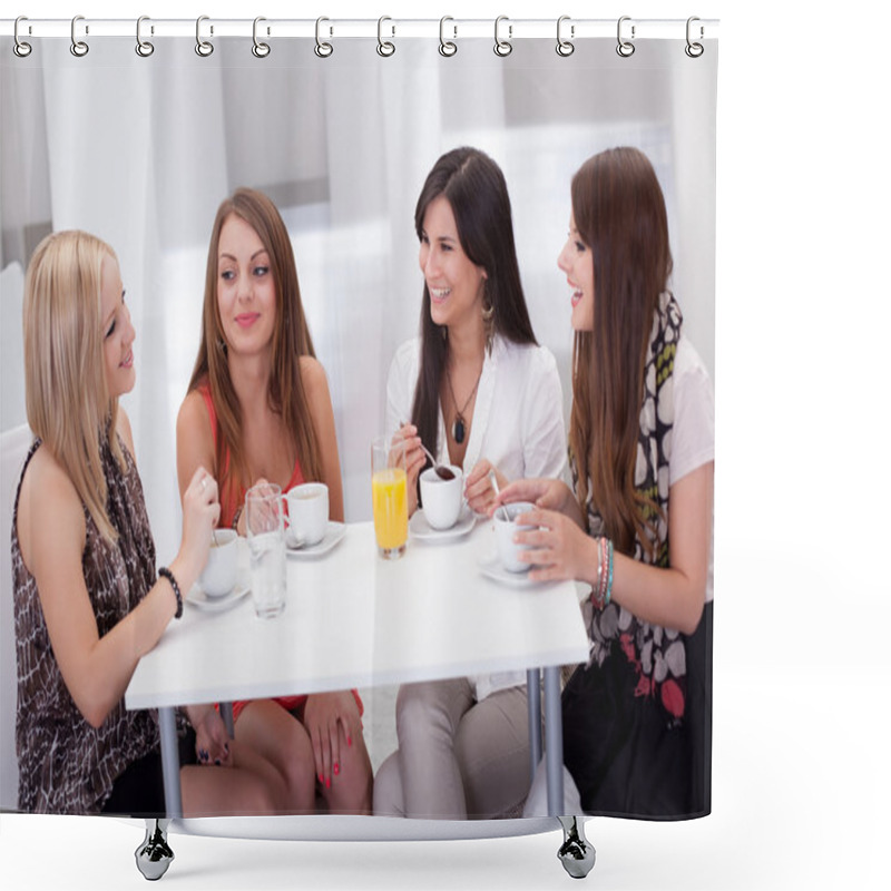 Personality  Female Friends Chatting Over Coffee Shower Curtains