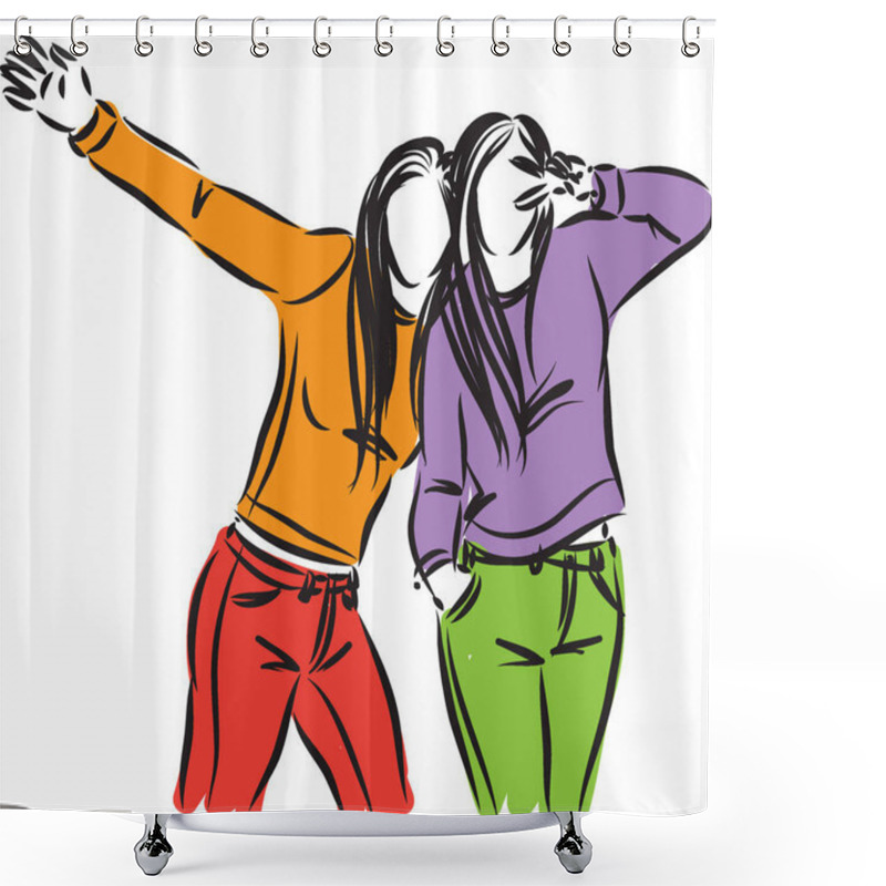 Personality  Girls Friends Vector Illustration Shower Curtains