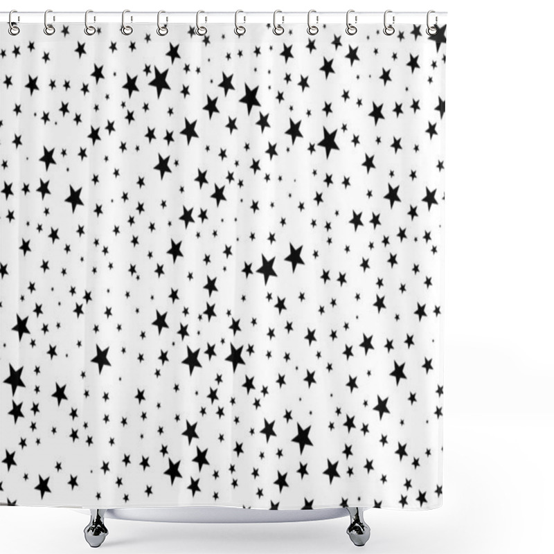 Personality  Black Stars Of Different Sizes On A White Background. 3D Rendering Shower Curtains