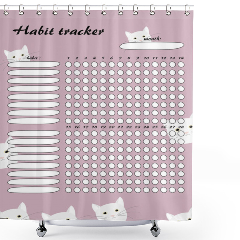 Personality  Tracker Of Habits For Two Weeks With Cute Cats On A Pink Background Shower Curtains