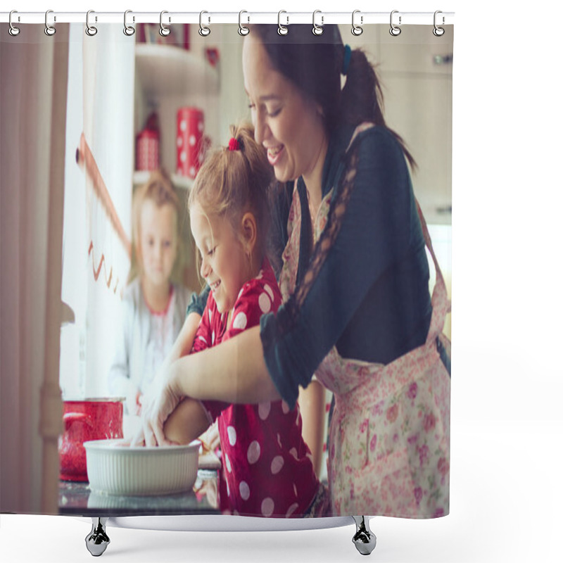 Personality  Mother With Kids At The Kitchen Shower Curtains