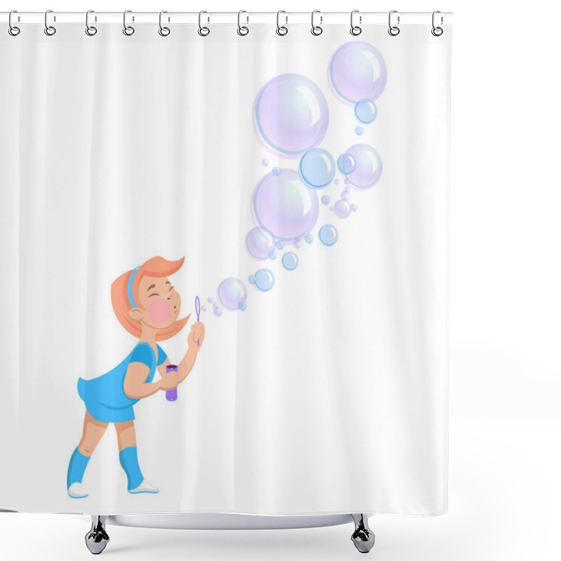 Personality  Cartoon Girl Blowing Soap Bubbles  Shower Curtains