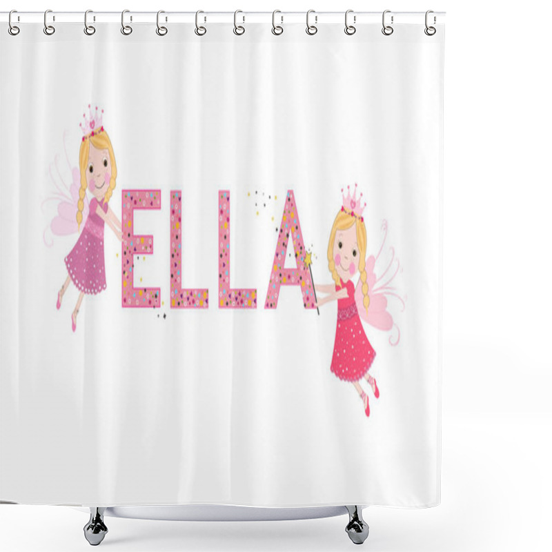 Personality  Ella Female Name With Cute Fairy Tale Vector Shower Curtains