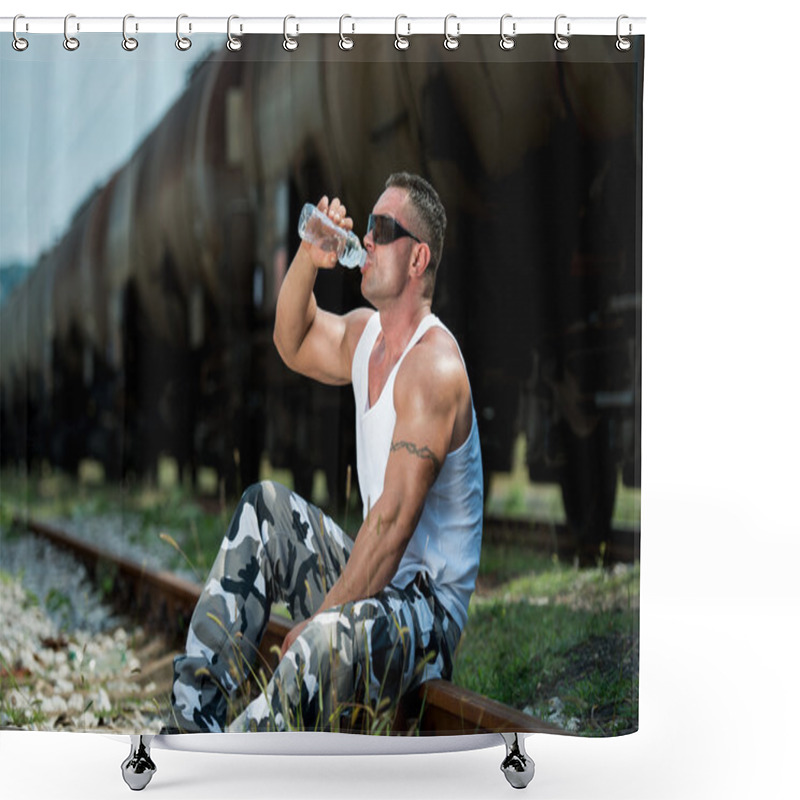 Personality  Fit Man Drinking Water Shower Curtains