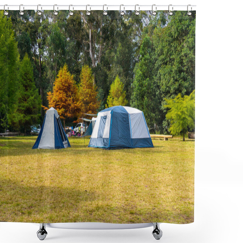 Personality  Autumn Landscape With Tourist Camping Tents Shower Curtains