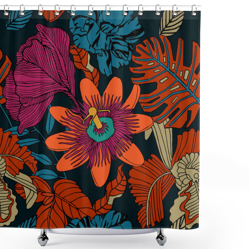 Personality  Bright Tropical Background With Exotic Plants.  Shower Curtains