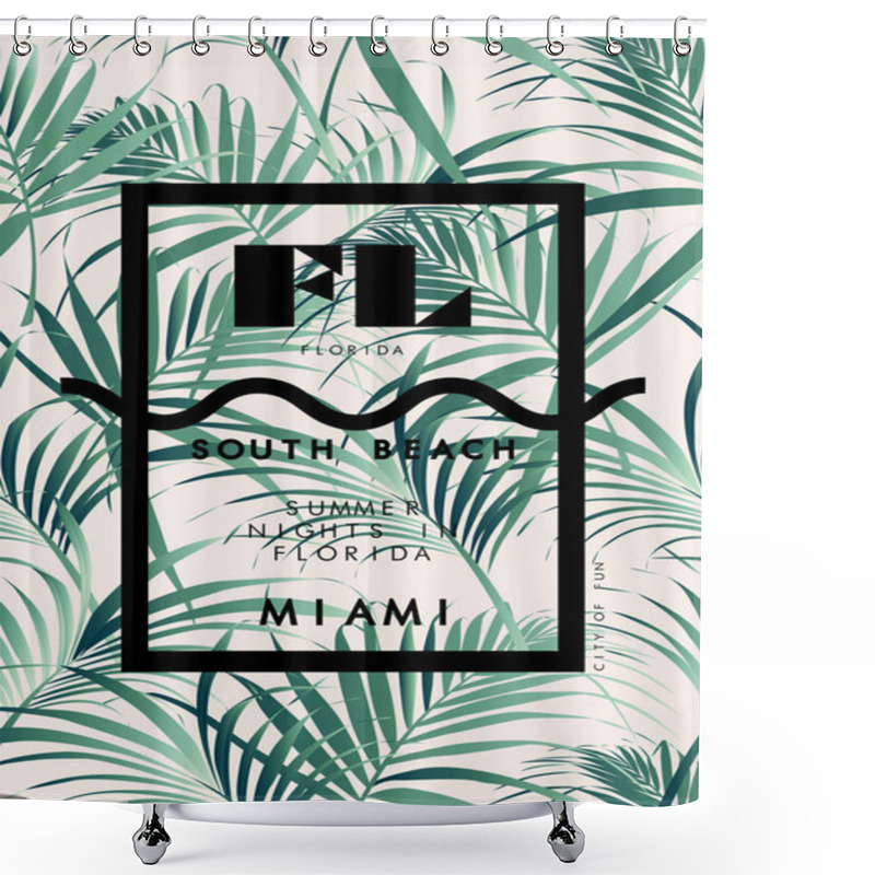 Personality  Palm Leaves With Miami Word Poster Shower Curtains