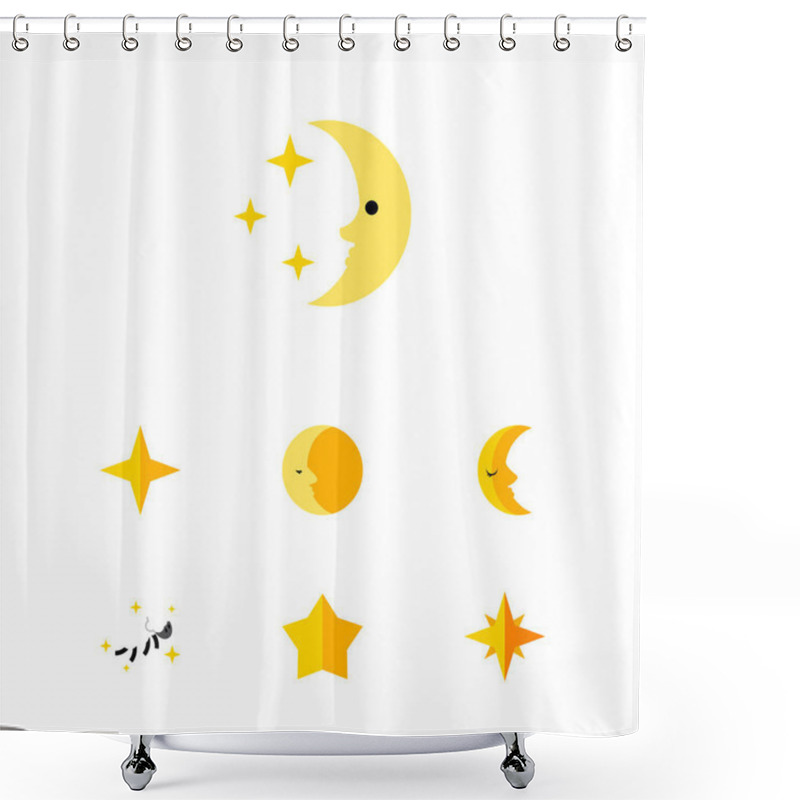 Personality  Flat Icon Bedtime Set Of Asterisk, Lunar, Moon And Other Vector Objects. Also Includes Nighttime, Midnight, Night Elements. Shower Curtains