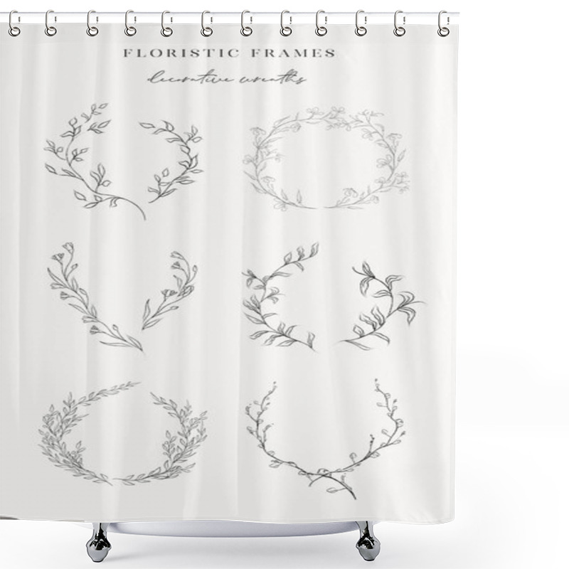 Personality  Line Drawing Vector Leaf Branch Wreaths Frames Shower Curtains