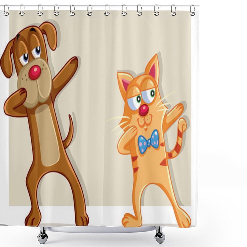 Personality  Funny Cat And Dog Dabbing Cartoon Vector  Shower Curtains