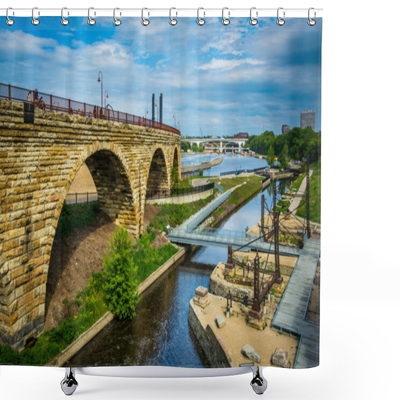 Personality  View Of Mill Ruins Park And The Stone Arch Bridge In Minneapolis Shower Curtains