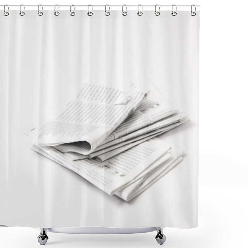 Personality  Heap Of Black And White Newspapers, Isolated On White Shower Curtains